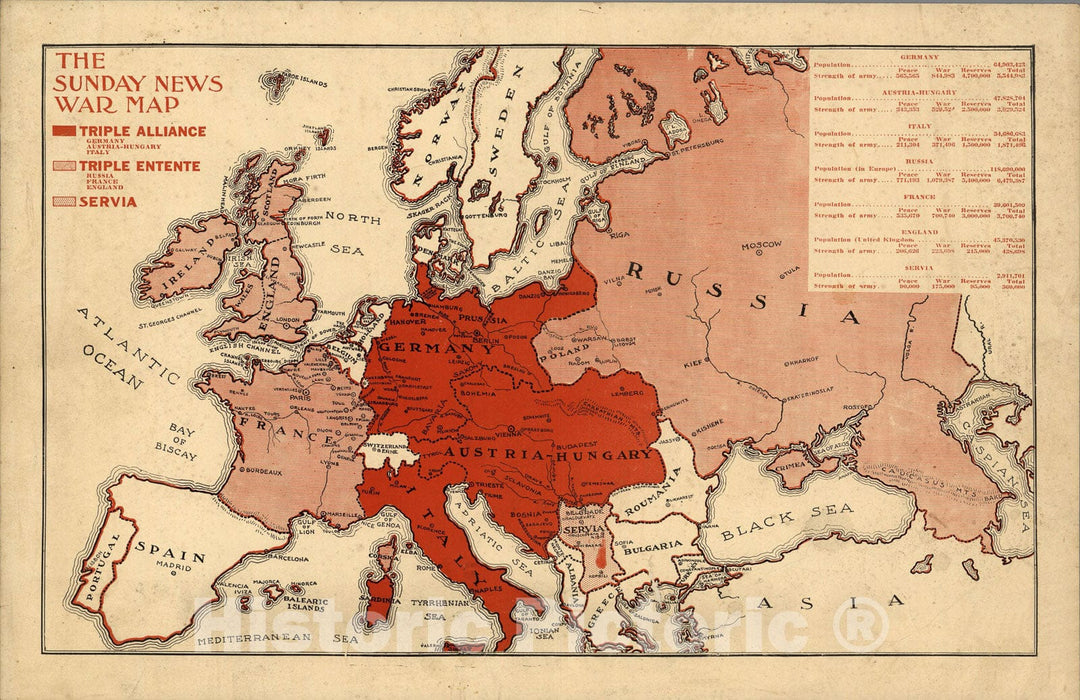 Historic Map : The Sunday News War Map., 1914, Vintage Wall Art