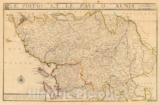 Historic Map : Le Poitou et le Pays D, Aunis., 1737, Vintage Wall Art