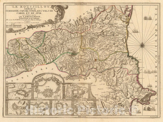 Historic Map : Le Roussillon, 1706, Vintage Wall Art
