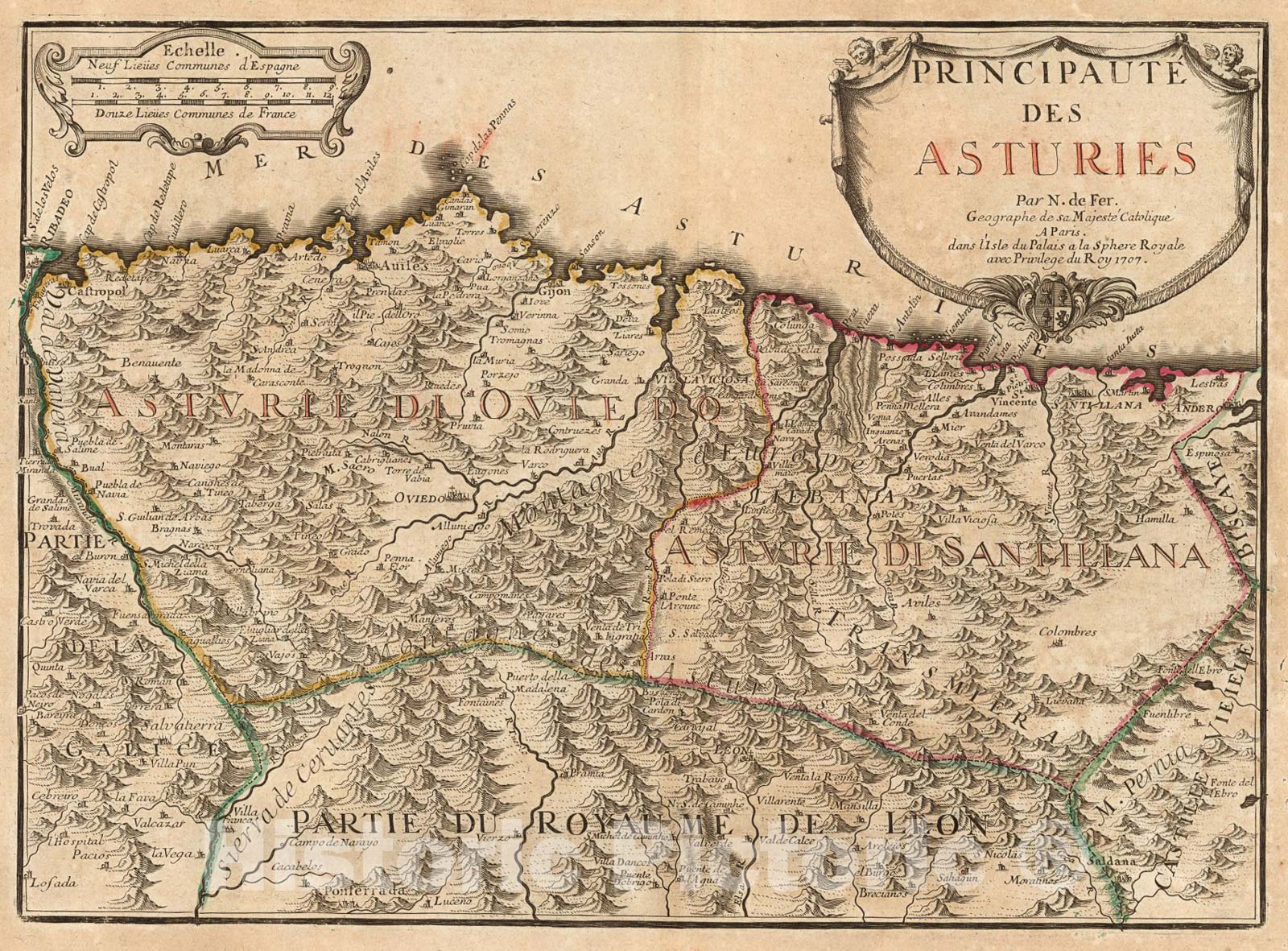 Historic Map : Principaute Des Asturies., 1707, Vintage Wall Art