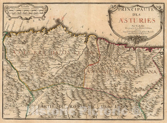 Historic Map : Principaute Des Asturies., 1707, Vintage Wall Art