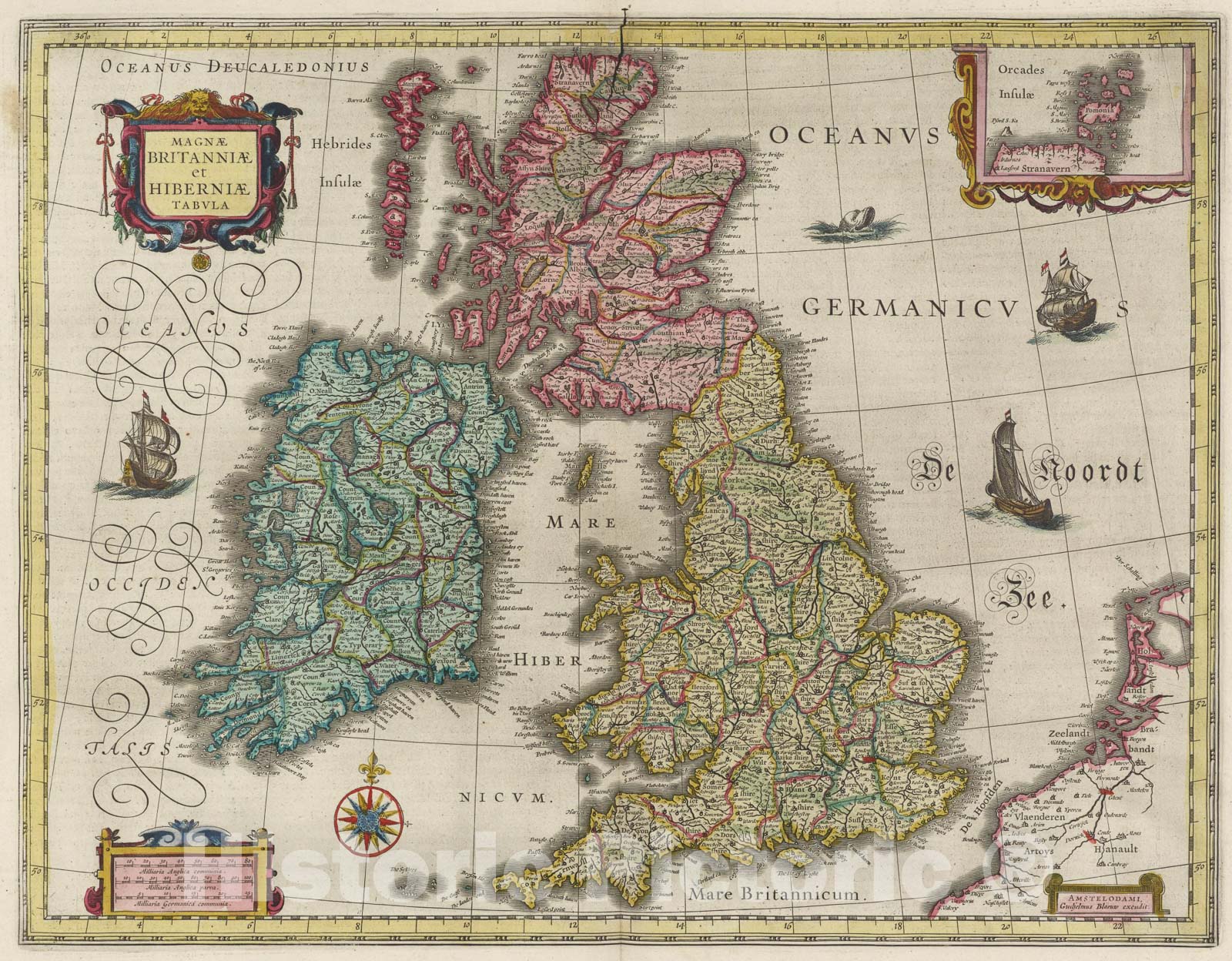 Historic Map : Magnae Britanniae et Hiberniae Tabvla, 1665, Vintage Wall Art