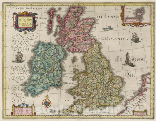 Historic Map : Magnae Britanniae et Hiberniae Tabvla, 1665, Vintage Wall Art