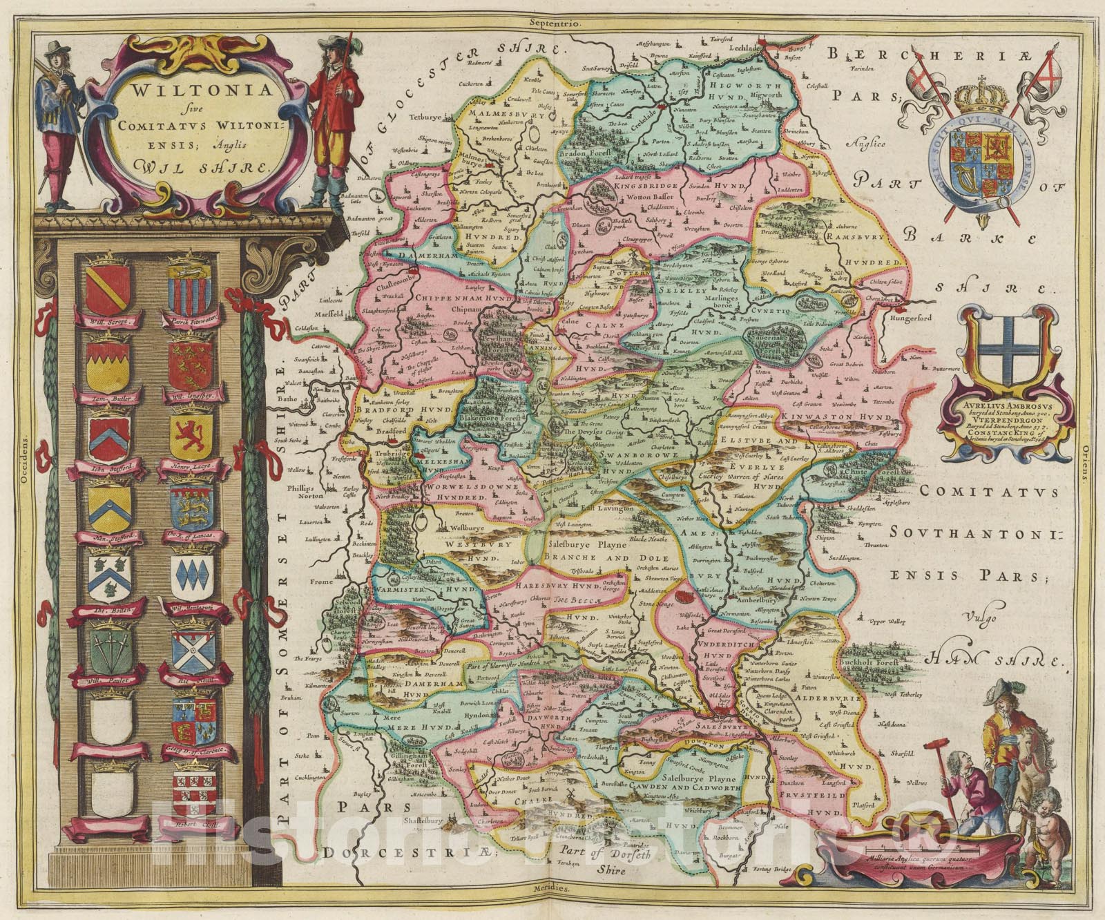 Historic Map : Wiltonia sive Comitatvs Wiltoniensis, 1665, Vintage Wall Art