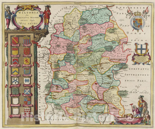 Historic Map : Wiltonia sive Comitatvs Wiltoniensis, 1665, Vintage Wall Art