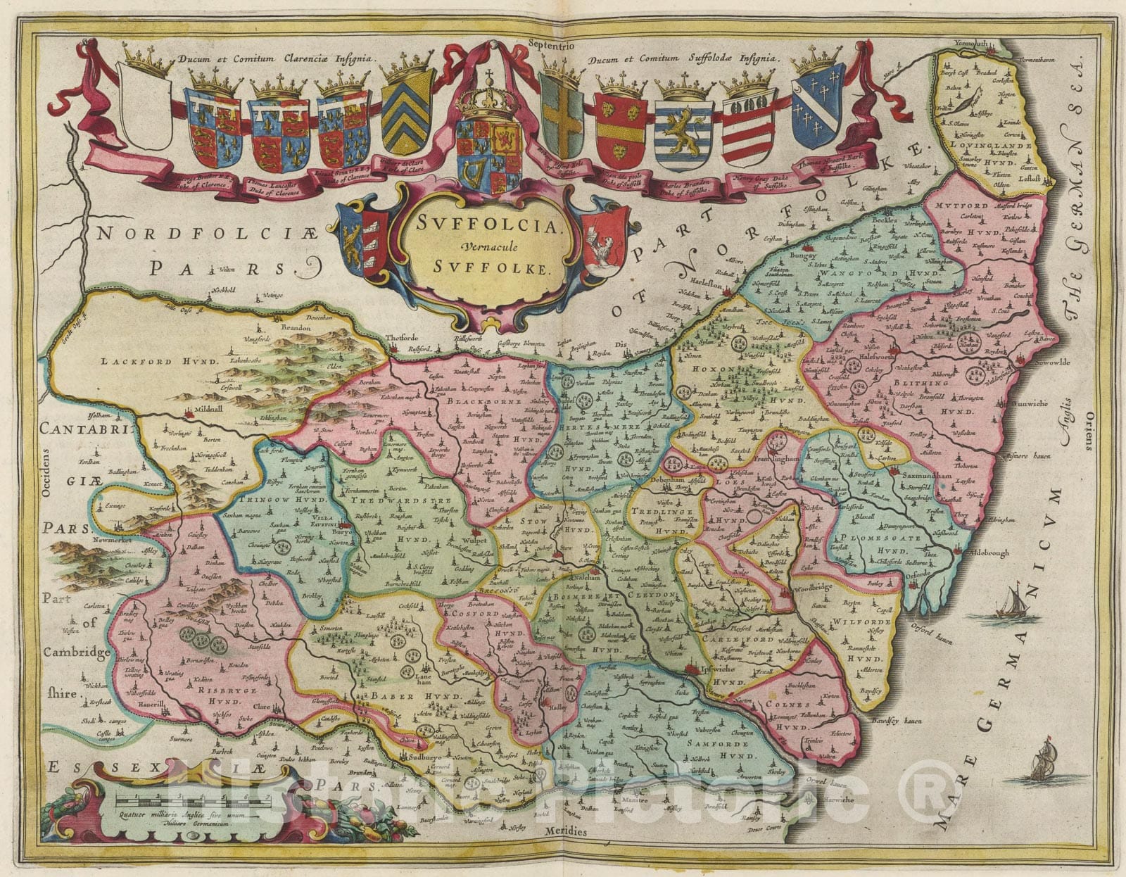 Historic Map : Svffolcia Vernacule Svffolke, 1665, Vintage Wall Art