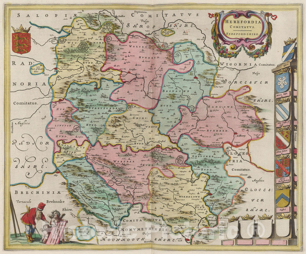 Historic Map : Herefordia Comitatvs, 1665, Vintage Wall Art