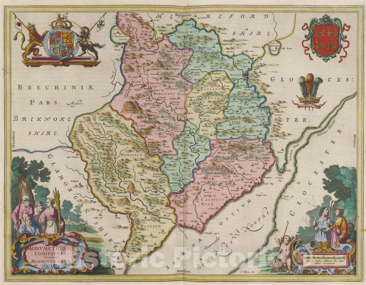 Historic Map : Monvmethensis Comitatvs, 1665, Vintage Wall Art