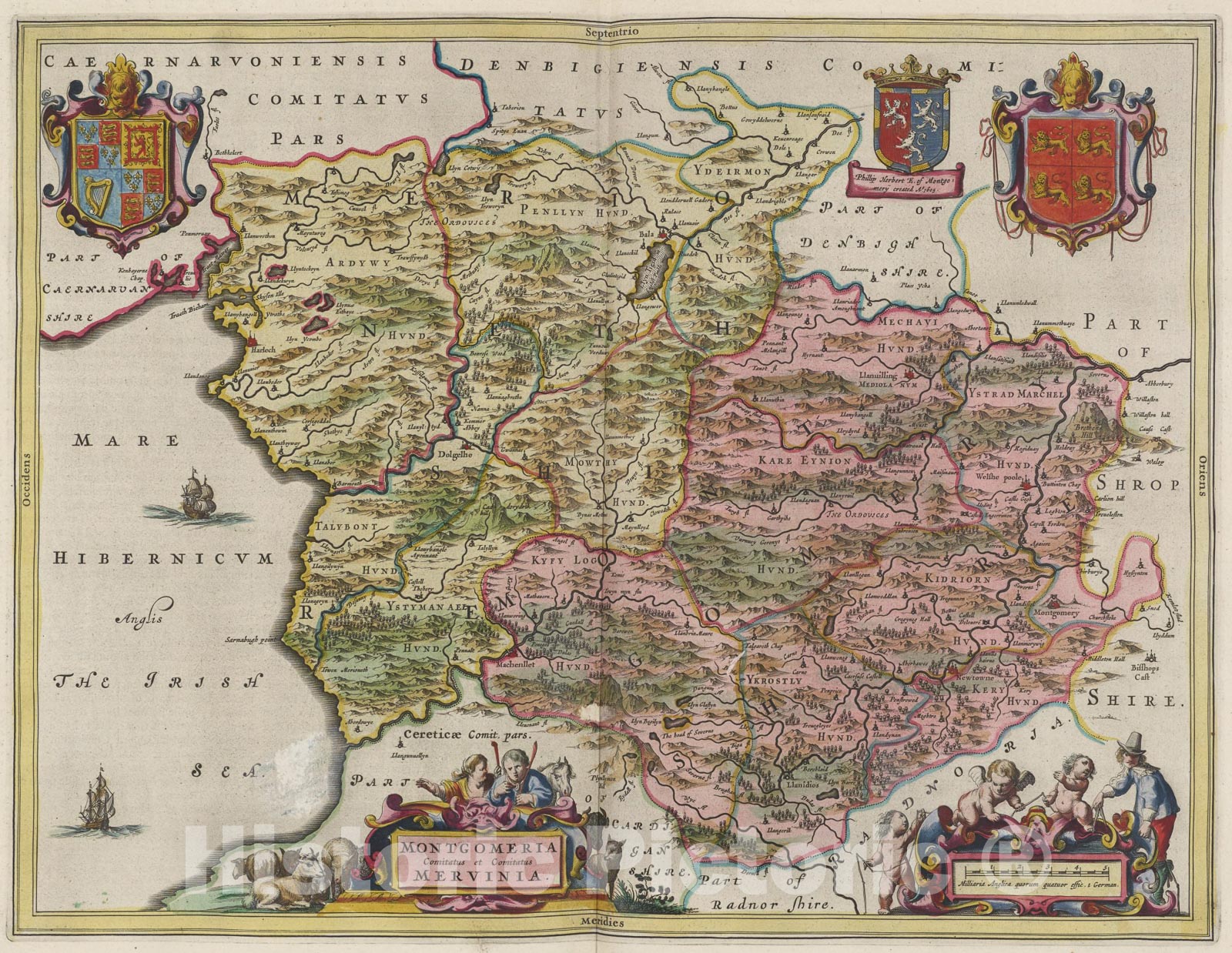 Historic Map : Montgomeria Comitatus et Comitatus Mervinia, 1665, Vintage Wall Art