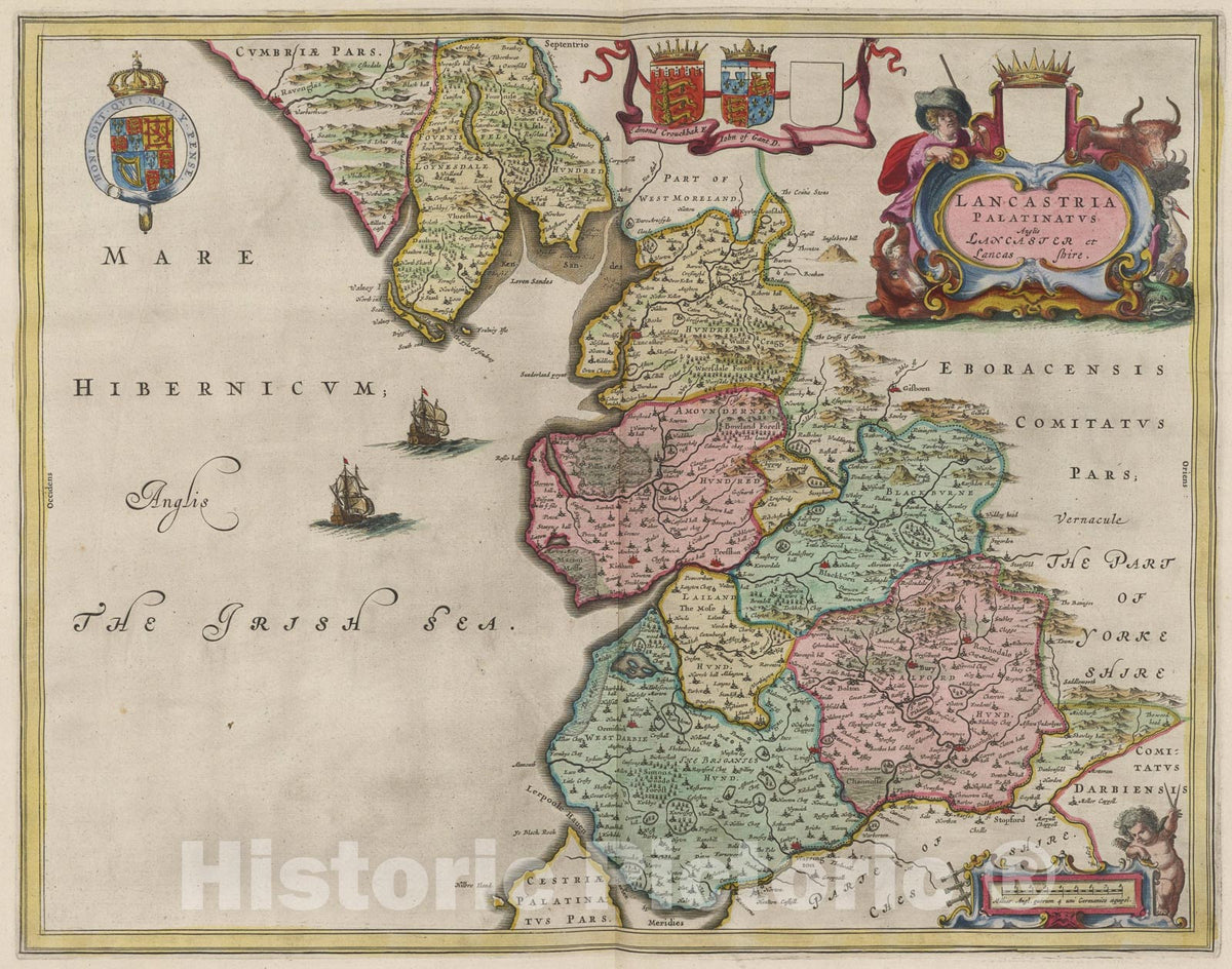 Historic Map : Lancastria Palatinatvs, 1665, Vintage Wall Art