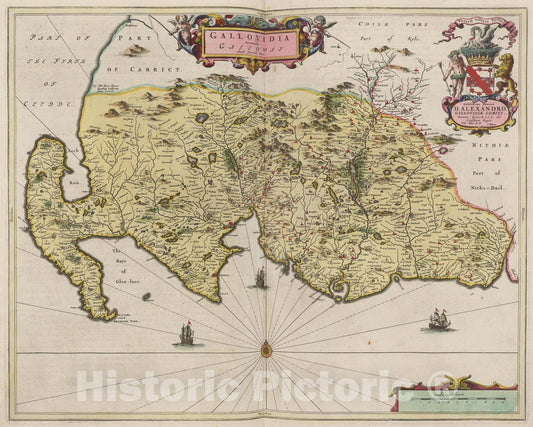 Historic Map : Gallovidia vernacule Galloway, 1665, Vintage Wall Art