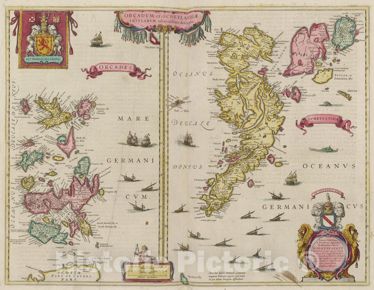 Historic Map : Orcadvm et Schetlandiae Insvlarvm accuratissima descriptio, 1665, Vintage Wall Art