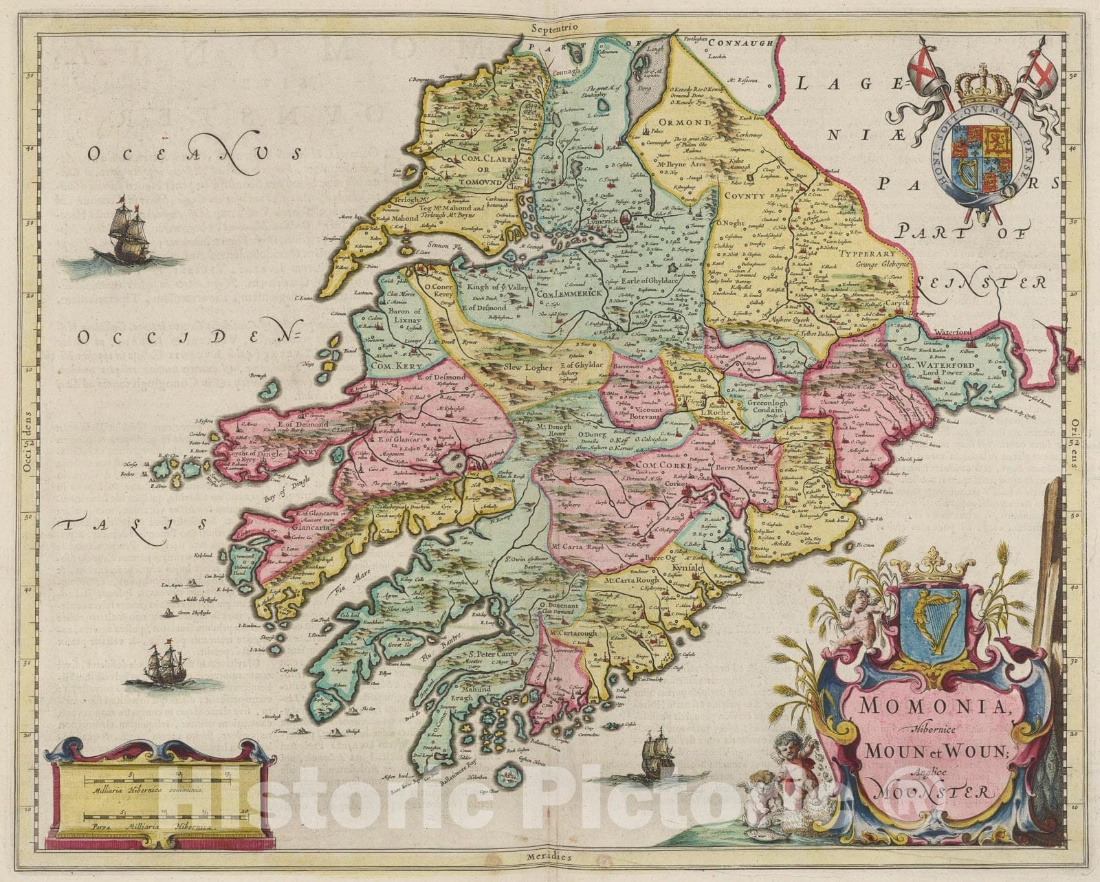 Historic Map : Momonia Hibernice Moun et Woun, 1665, Vintage Wall Art