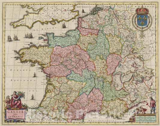 Historic Map : Gallia, Vulgo La France, 1665, Vintage Wall Art