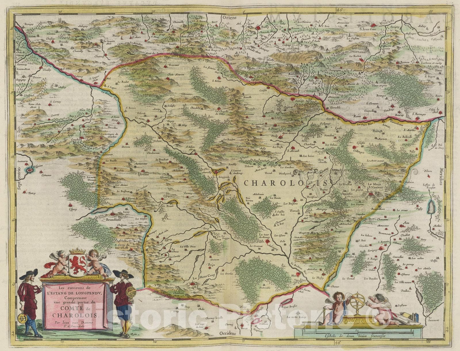 Historic Map : Les environs de L'Estang De Longpendv, 1665, Vintage Wall Art