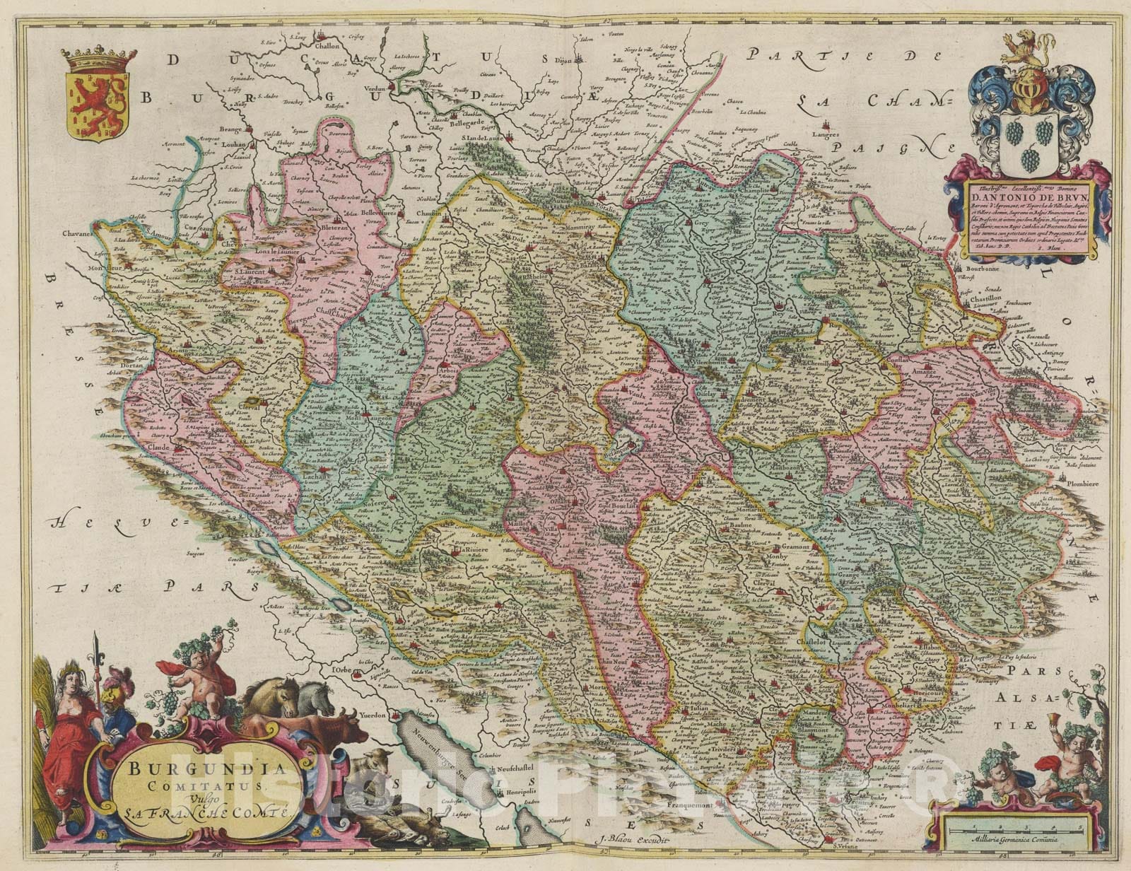 Historic Map : Burgundia Comitatus Vulgo La Franche ComtÃ©, 1665, Vintage Wall Art