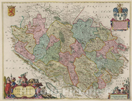 Historic Map : Burgundia Comitatus Vulgo La Franche ComtÃ©, 1665, Vintage Wall Art