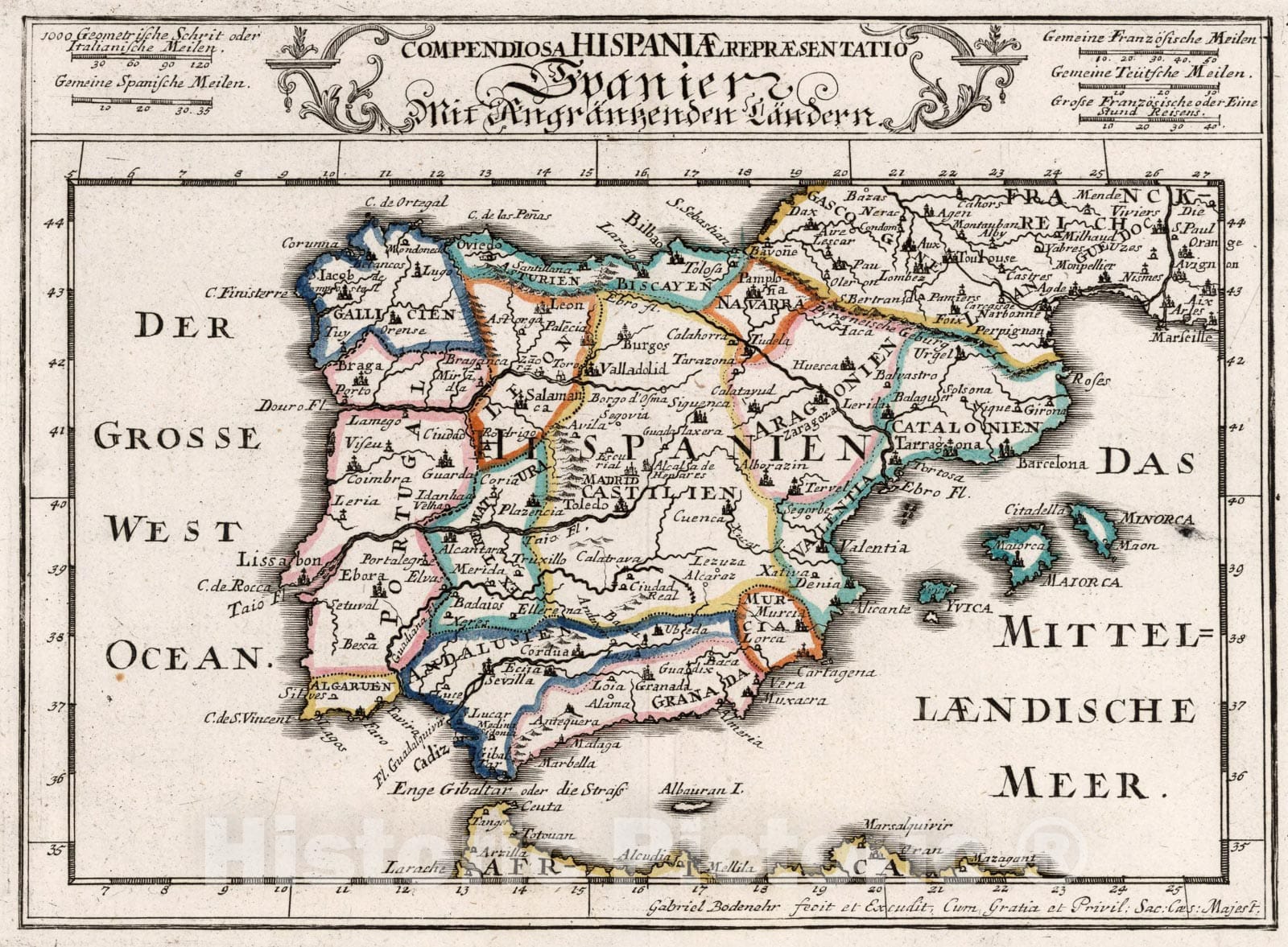 Historic Map : Compendiosa Hispaniae Representatio : Spanien, 1704, Vintage Wall Art