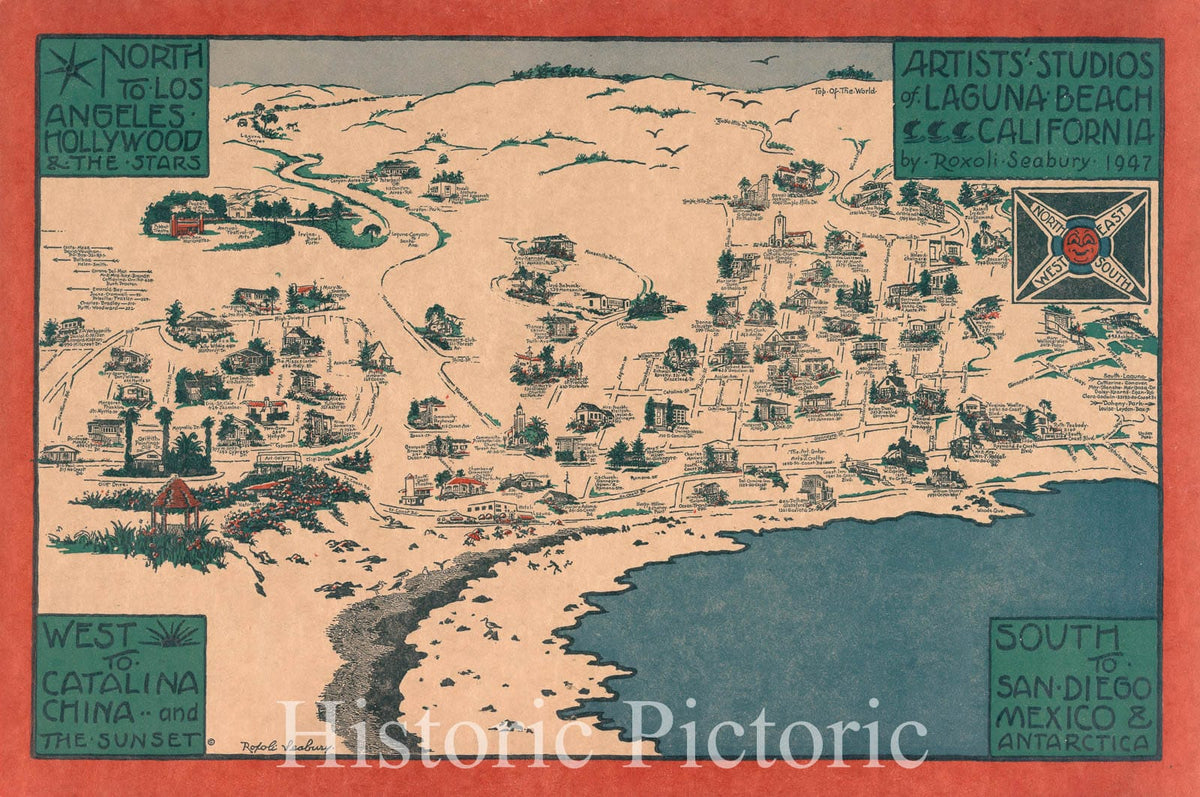 Laguna Beach, California - Pictorial Map, 1947