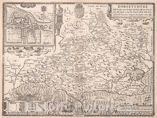 Historic Map : Dorsetshyre., 1662, Vintage Wall Art