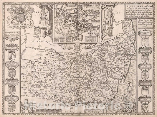 Historic Map : Suffolke., 1676, Vintage Wall Art