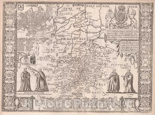 Historic Map : Cambridgeshire., 1610, Vintage Wall Art