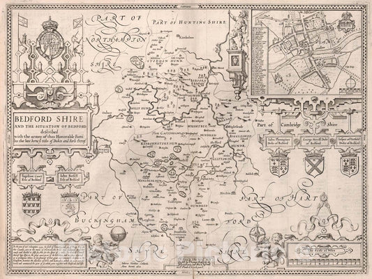 Historic Map : Bedford Shire., 1676, Vintage Wall Art