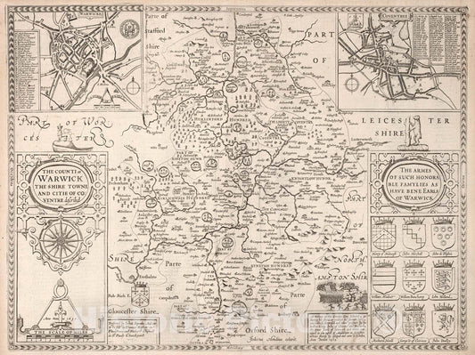 Historic Map : (Warwickshire). The Counti of Warwick., 1676, Vintage Wall Art
