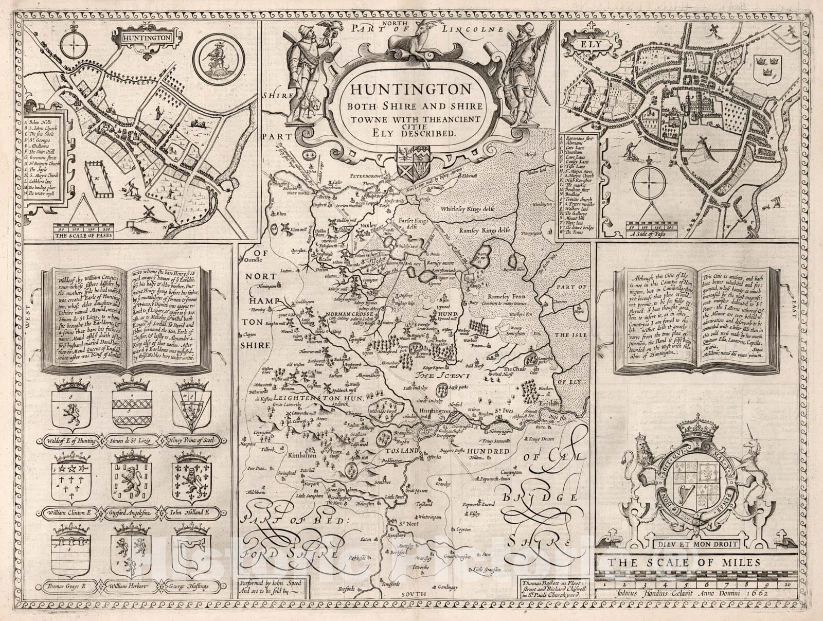 Historic Map : Huntington-Shire., 1662, Vintage Wall Art