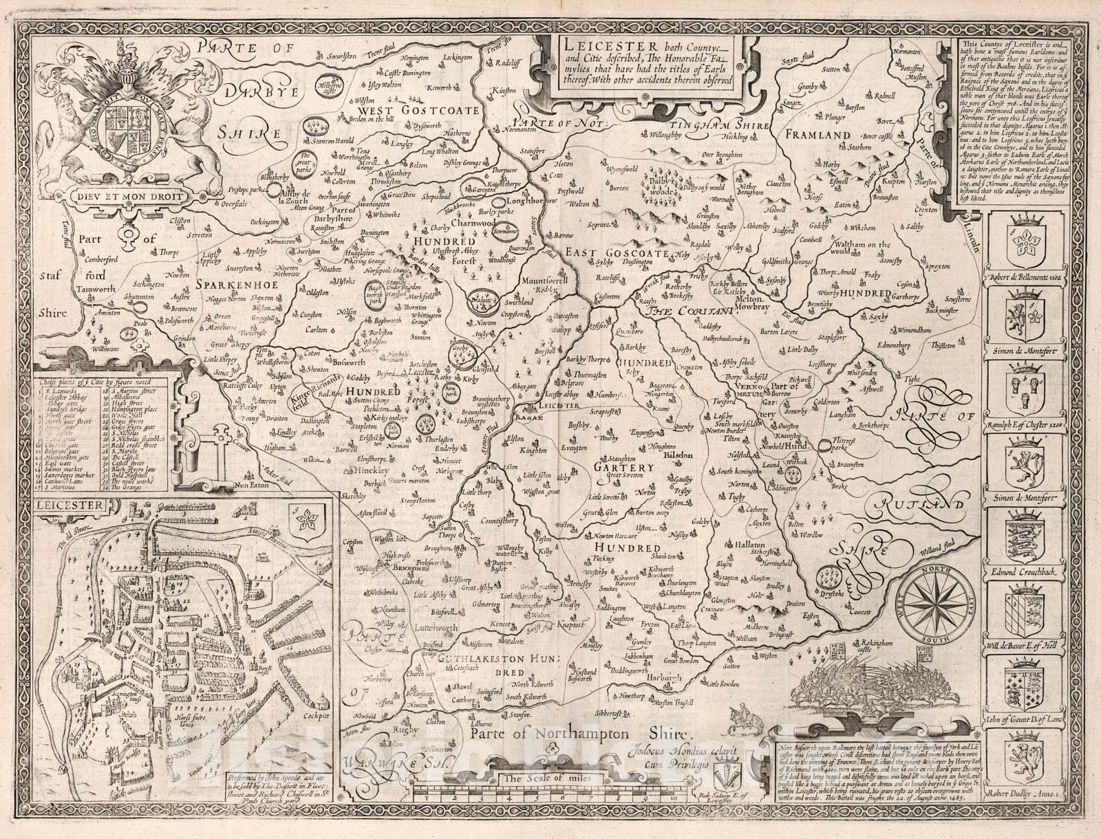 Leicestershire, England 1676 Historical Map Print