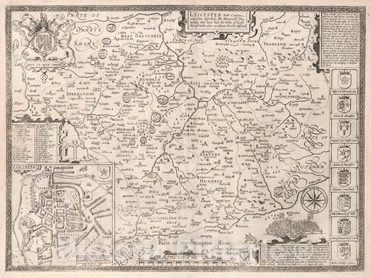 Historic Map : Leicestershire., 1676, Vintage Wall Art