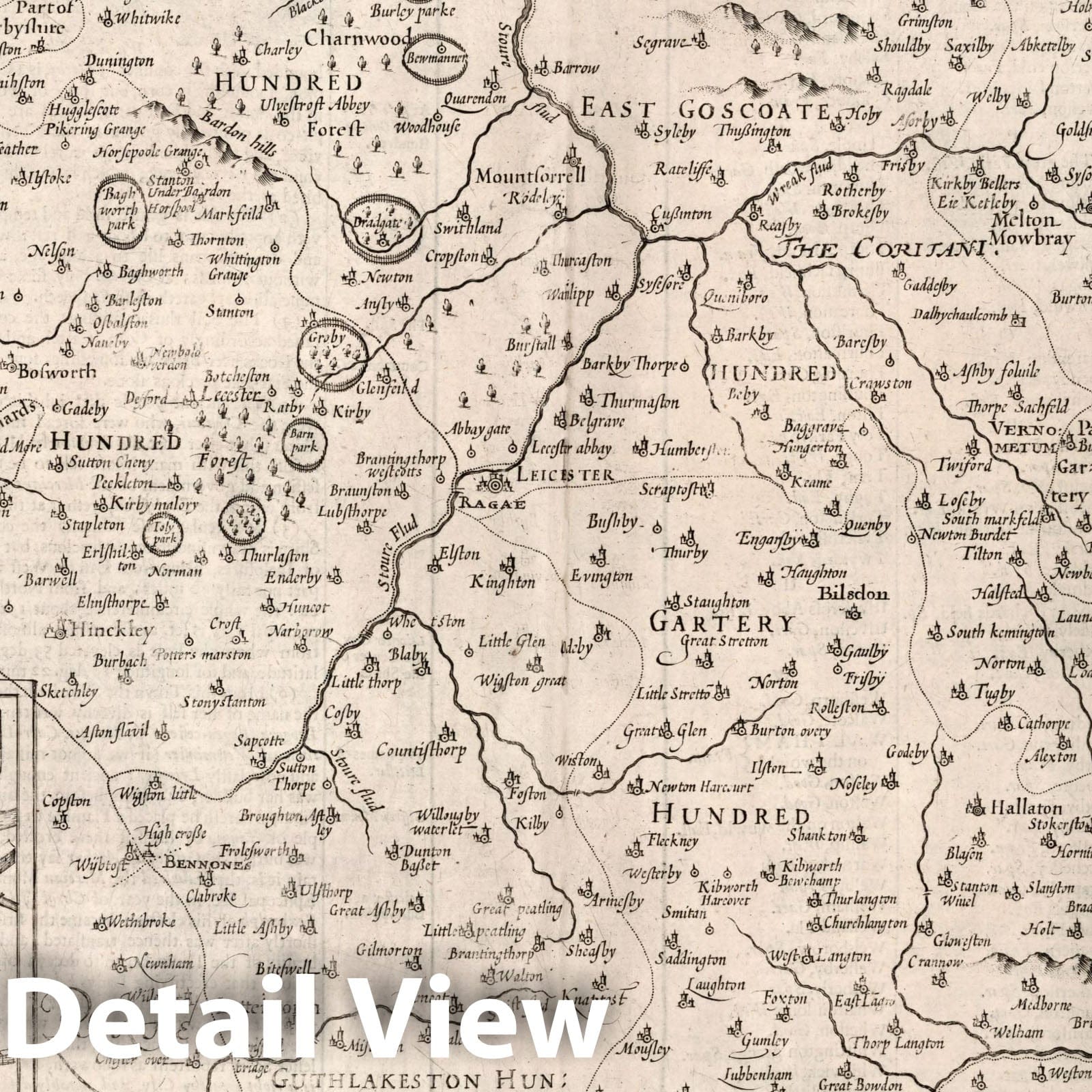 Leicestershire, England 1676 Historical Map Print