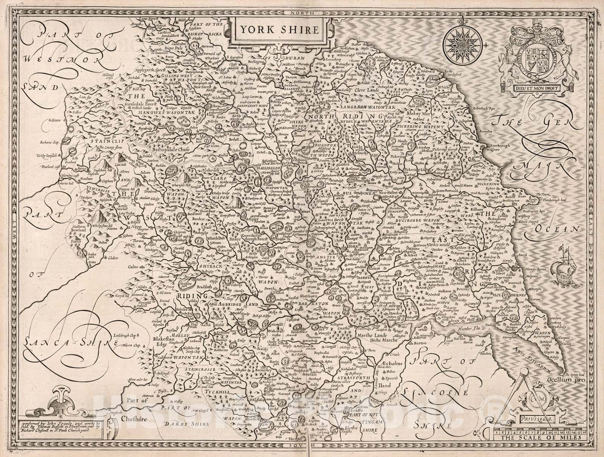 Historic Map : York Shire., 1676, Vintage Wall Art
