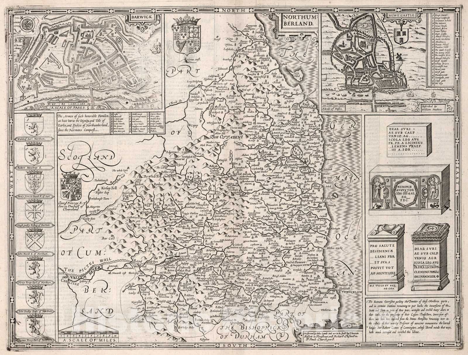 Historic Map : Northumberland., 1676, Vintage Wall Art