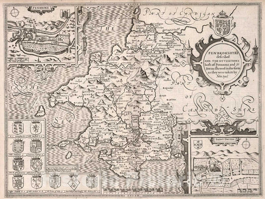 Historic Map : Pembrokeshire., 1676, Vintage Wall Art