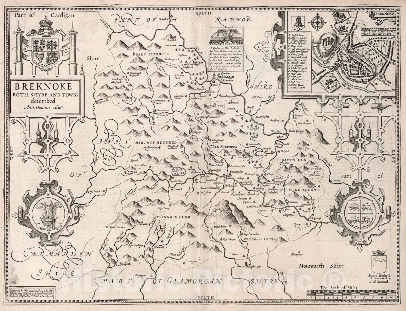 Historic Map : Breknoke Both Shyre and Towne. (inset) Breknoke., 1610, Vintage Wall Art