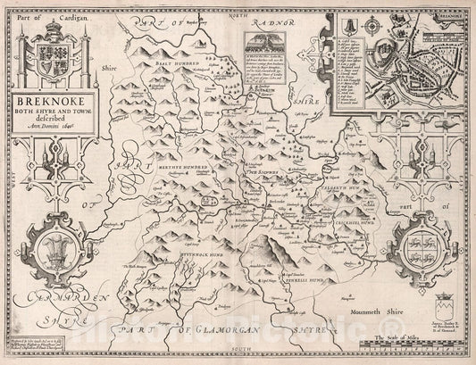 Historic Map : Breknoke Both Shyre and Towne. (inset) Breknoke., 1610, Vintage Wall Art