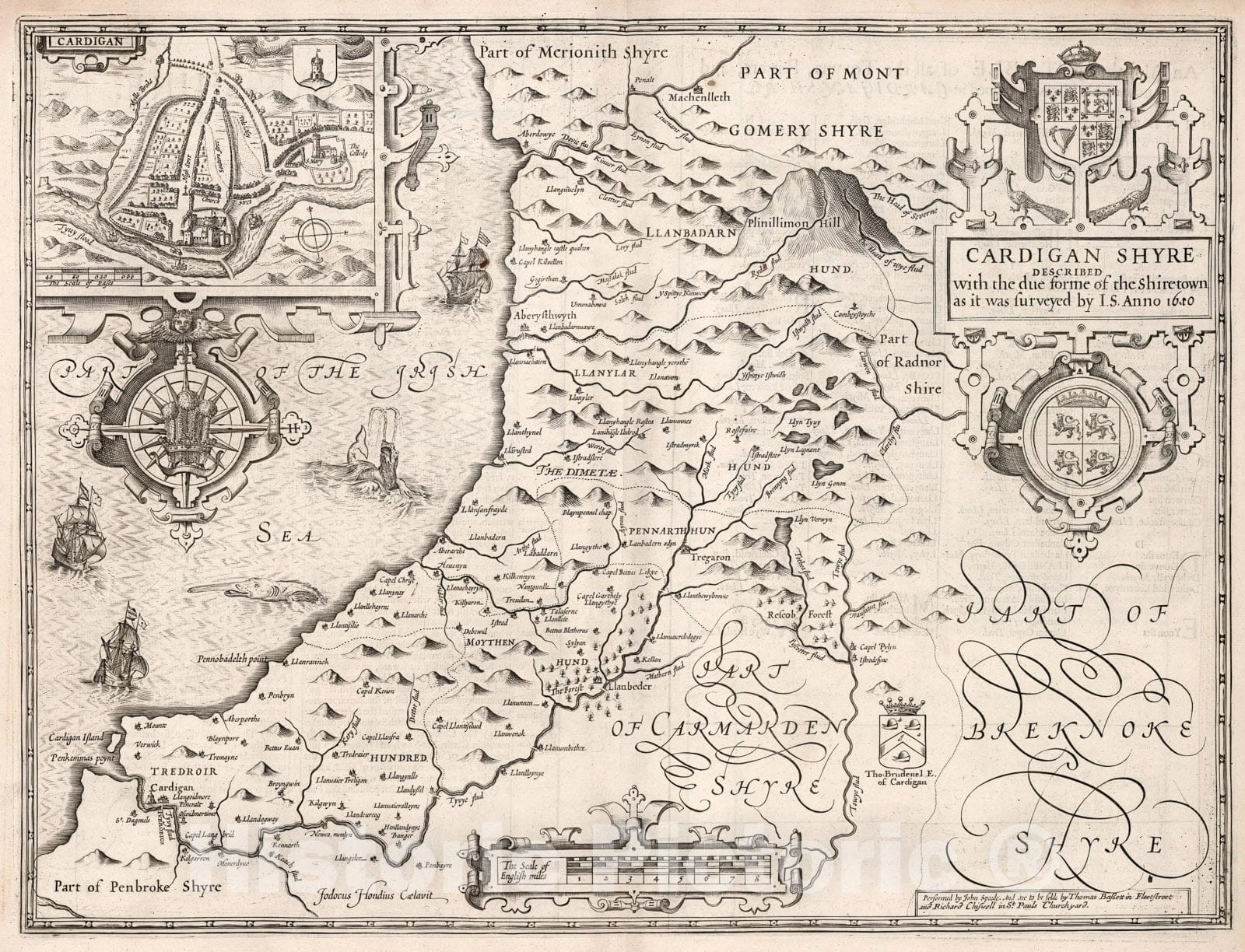 Historic Map : Cardigan Shyre., 1610, Vintage Wall Art