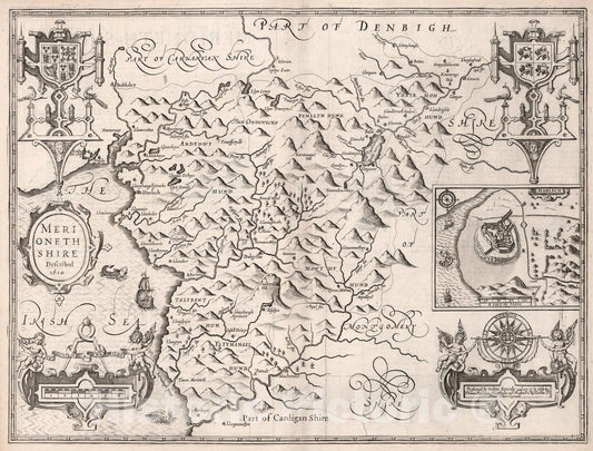 Historic Map : Marionethshire., 1610, Vintage Wall Art