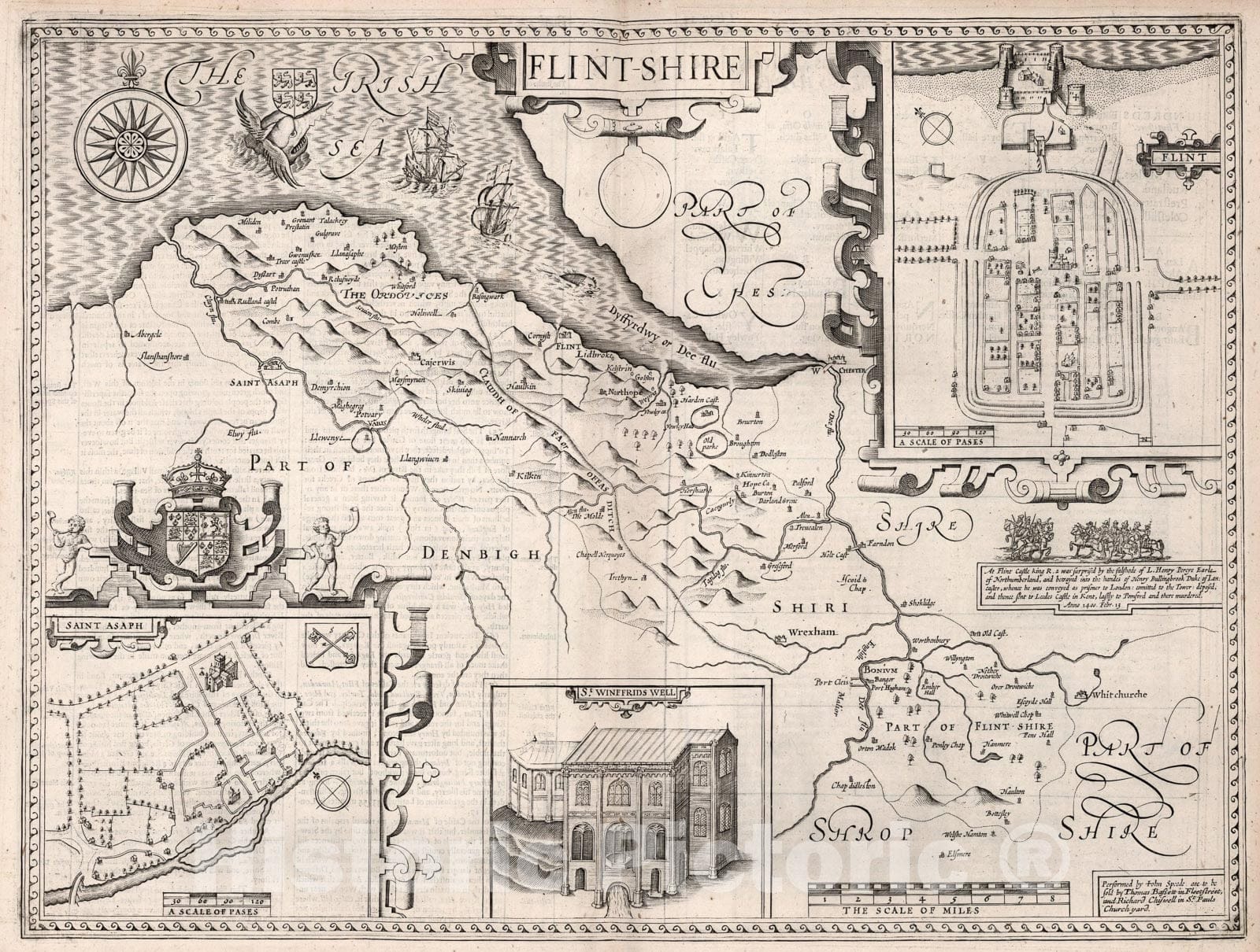 Historic Map : Flint-Shire., 1676, Vintage Wall Art