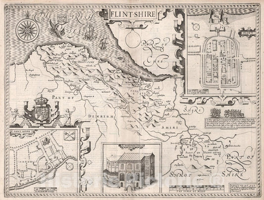 Historic Map : Flint-Shire., 1676, Vintage Wall Art
