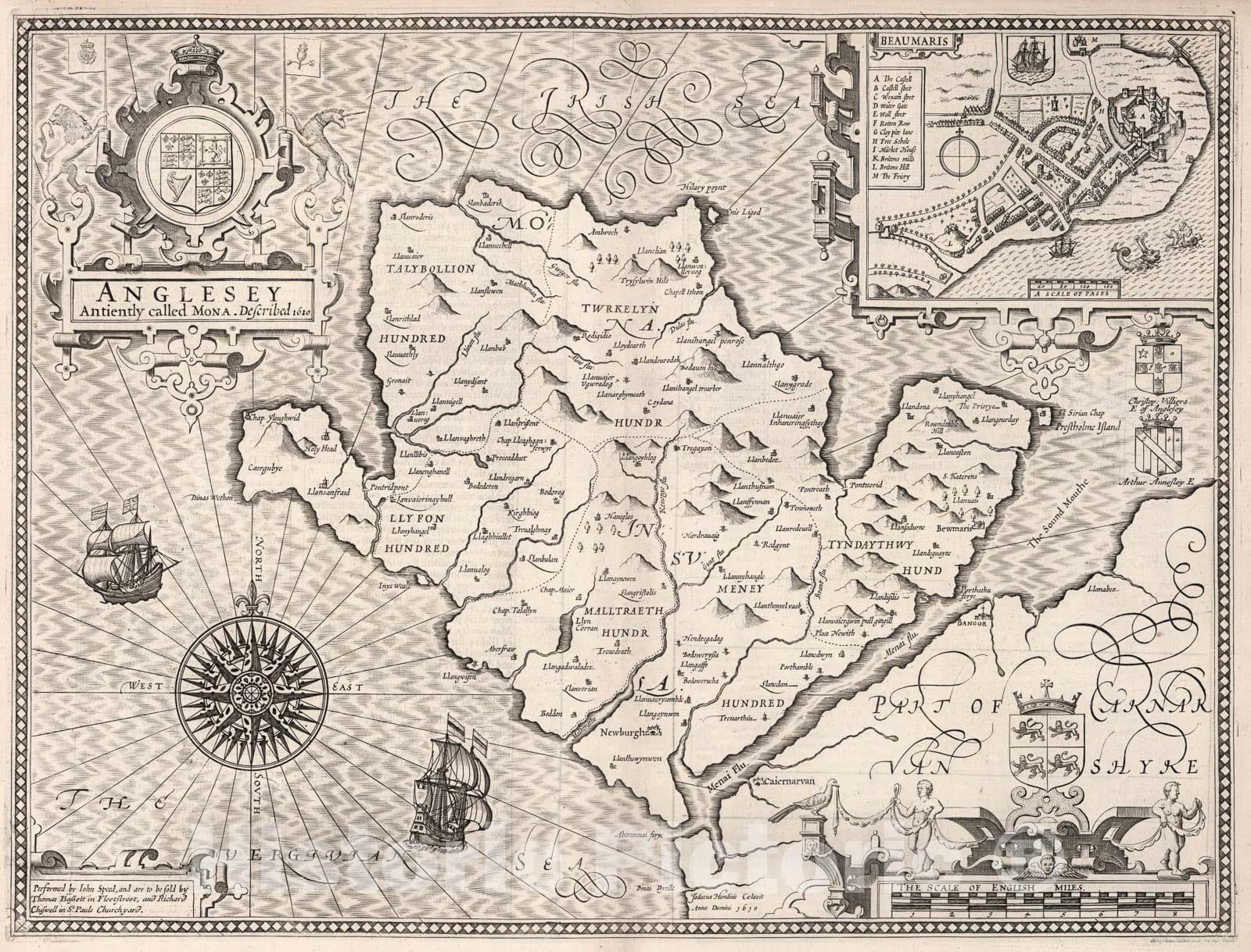 Historic Map : Anglesey., 1610, Vintage Wall Art