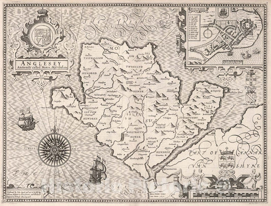 Historic Map : Anglesey., 1610, Vintage Wall Art