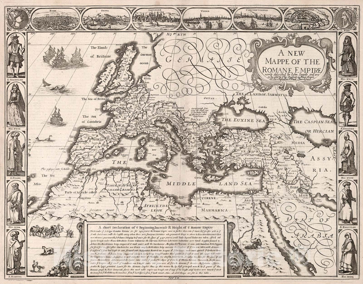 Historic Map : New Mappe of the Romane Empire., 1676, Vintage Wall Art