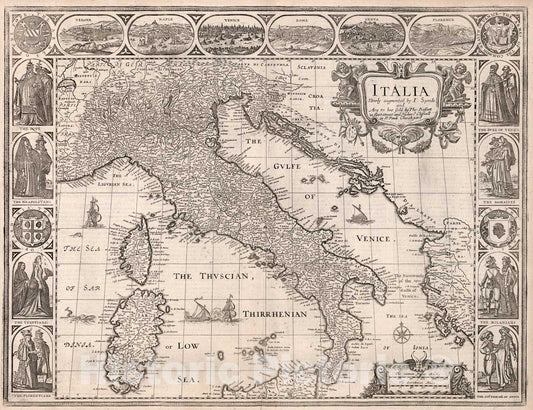 Historic Map : Italia., 1676, Vintage Wall Art