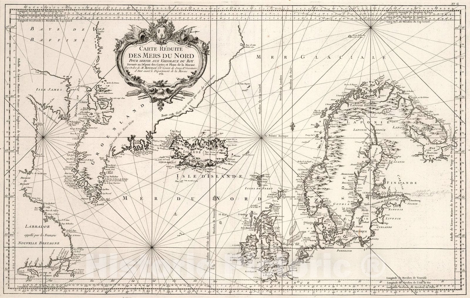 Historic Map : Carte Reduite des Mers du Nord., 1751, Vintage Wall Art