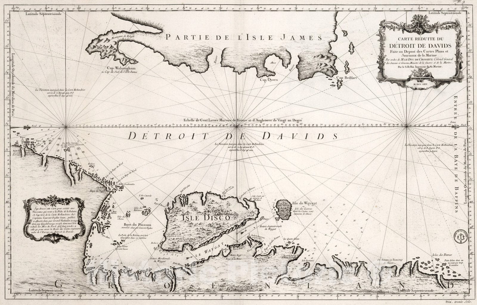 Historic Map : Carte reduite du Detroit de Davids., 1765, Vintage Wall Art