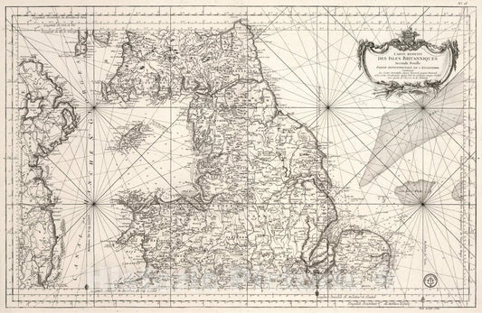 Historic Map : Carte Reduite des Isles Britanniques Second Feuille Partie Septentrionale de l'Angleterre., 1765, Vintage Wall Art