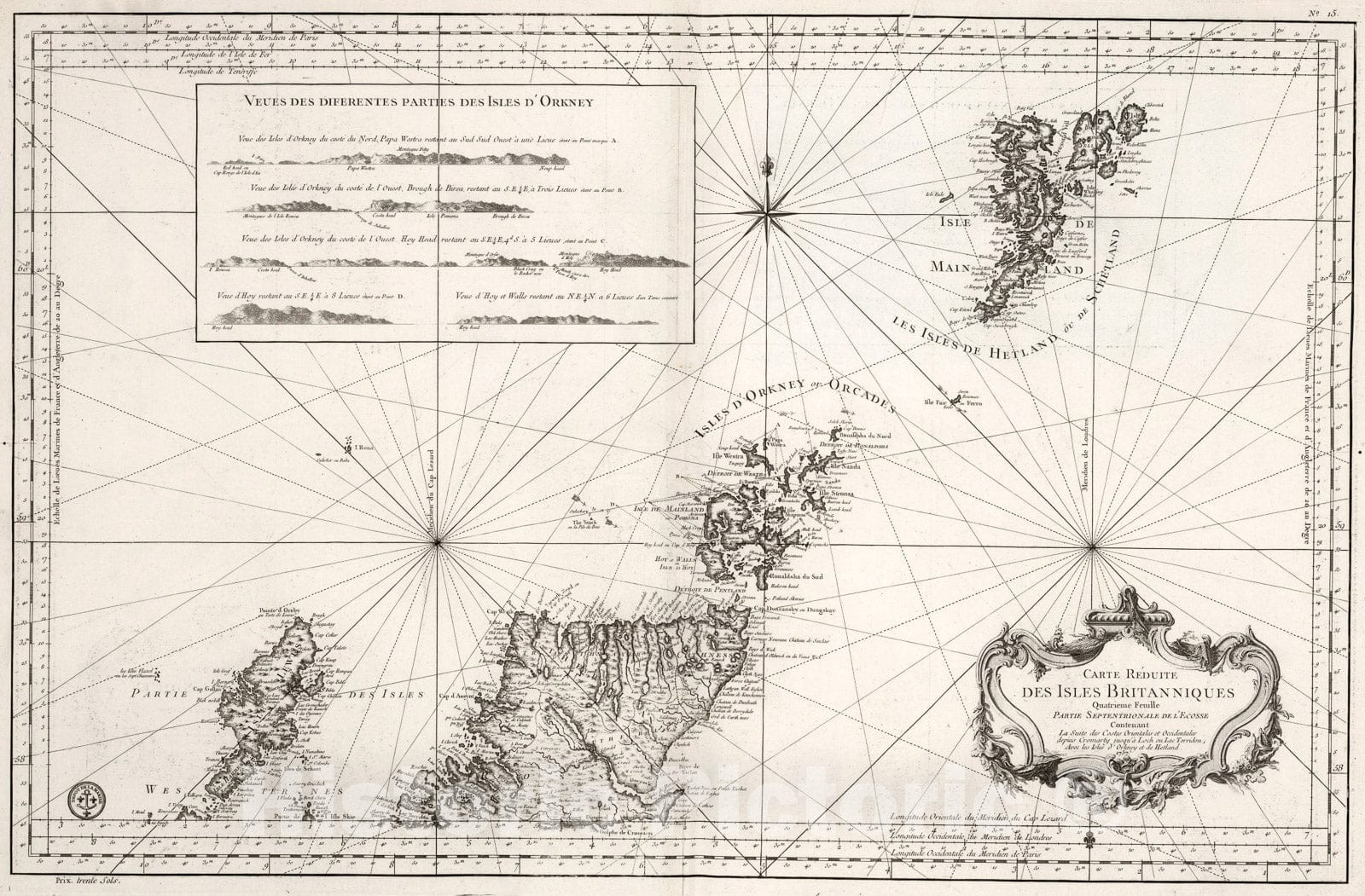 Historic Map : Carte Reduite des Isles Britanniques Quatrieme Feuille Partie Septentrionale de l'Ecosse., 1757, Vintage Wall Art
