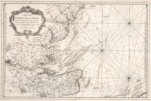 Historic Map : Carte des Entrees de la Tamise., 1759, Vintage Wall Art